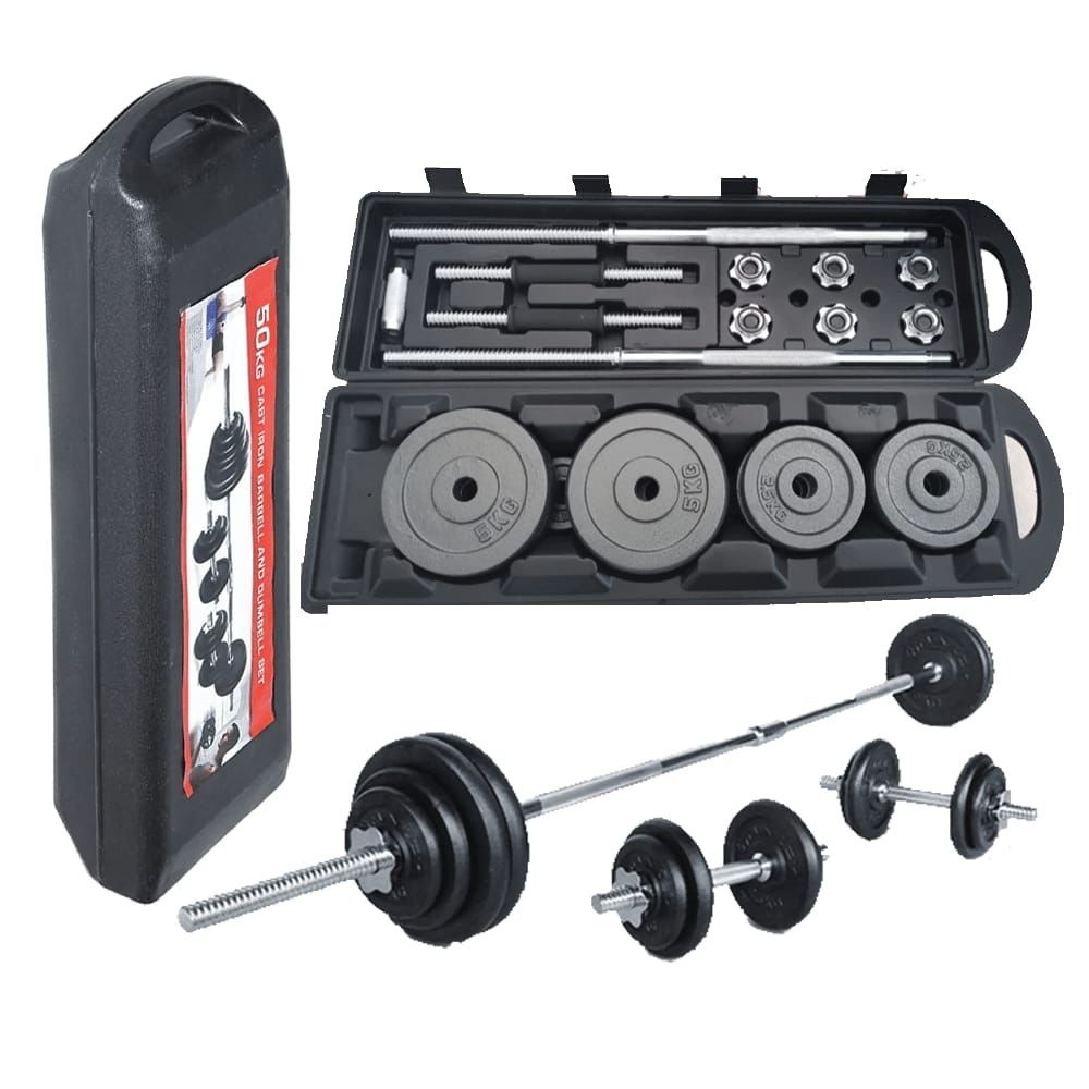 Adjustable fitness 50 kg cast iron barbell and dumbbell set - Homelink ...